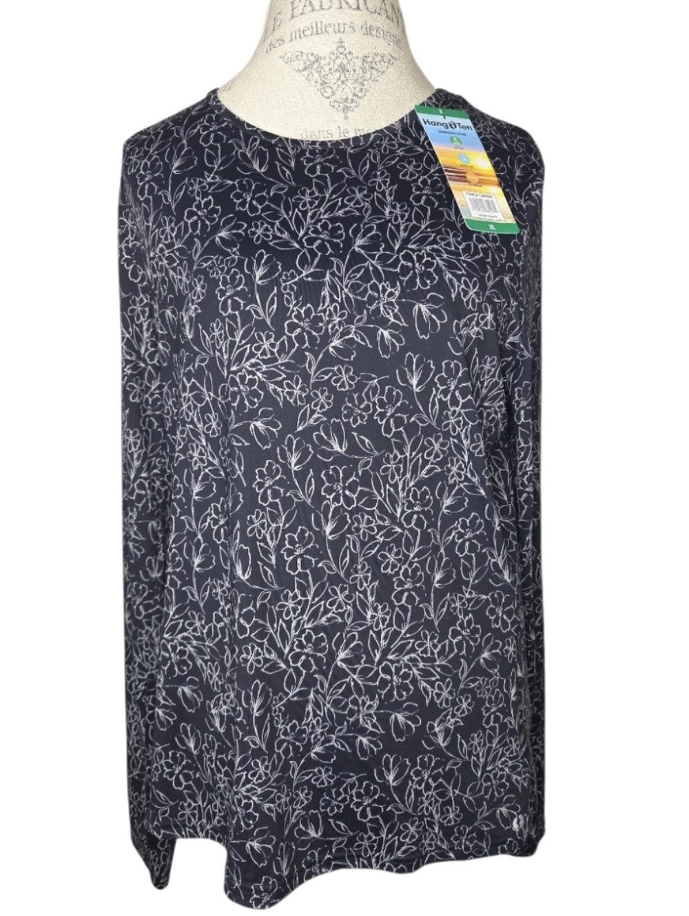 Hang Ten Women's Black White Floral UPF 50+ Rash Guard Size XL NWT